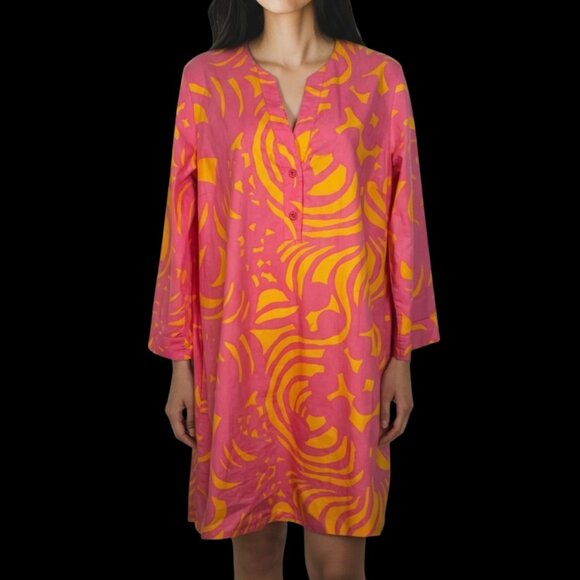 Vintage Marimekko Mika Piirainen Tunic Dress Pink Orange Swirl Print 36 US 6 - Picture 14 of 14